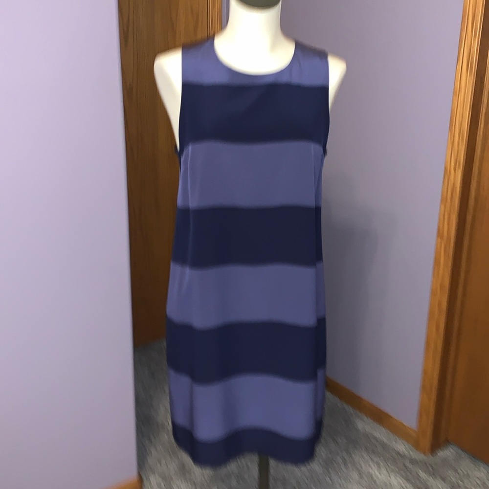 Fossil Silk Navy and Blue Stripe Sleeveless Dress, size 10
